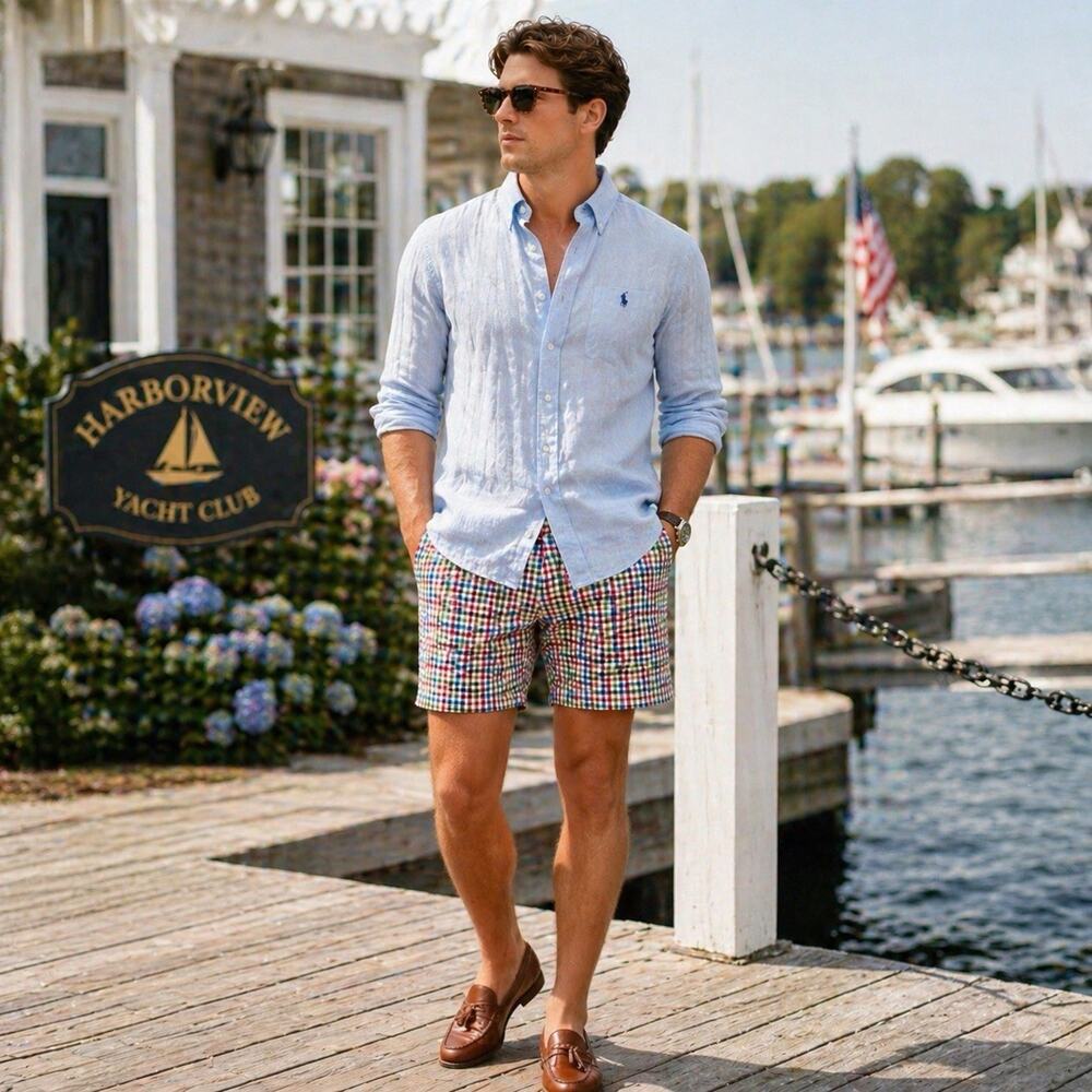 Peter Millar Men’s Seersucker Plaid Shorts Size 36 Preppy Summer Golf Casual